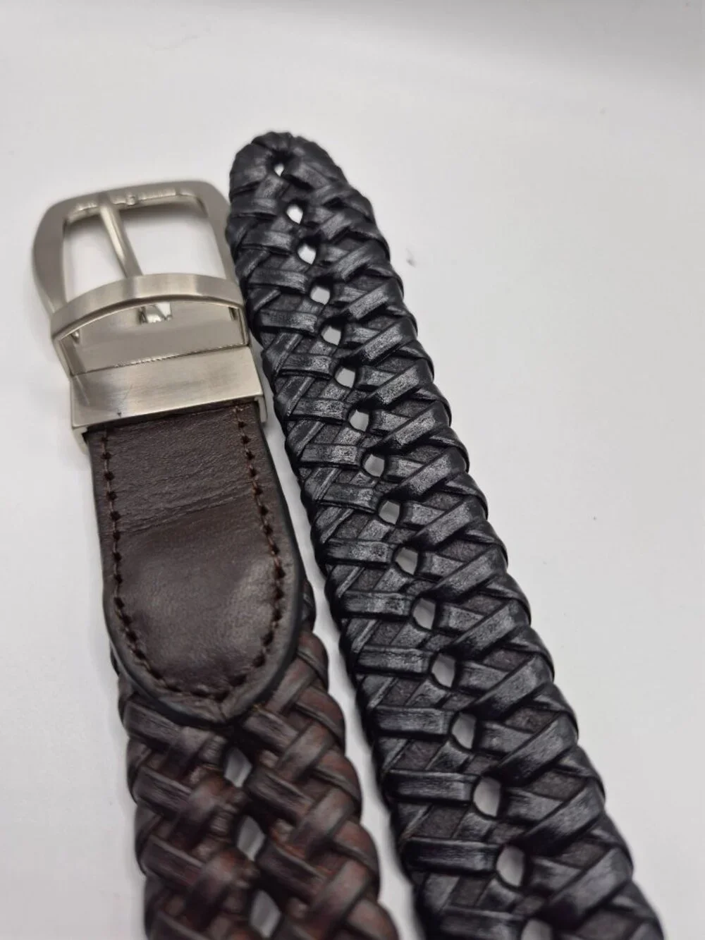 Braided Leather Belt With Silver Buckle Size XL 42-44 Made In Taiwan
